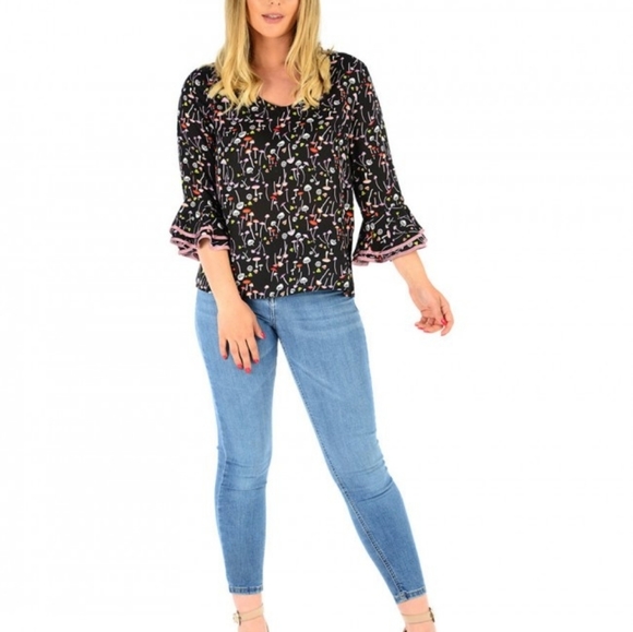 Vibrant Mushroom Print Top Black - Picture 3 of 5